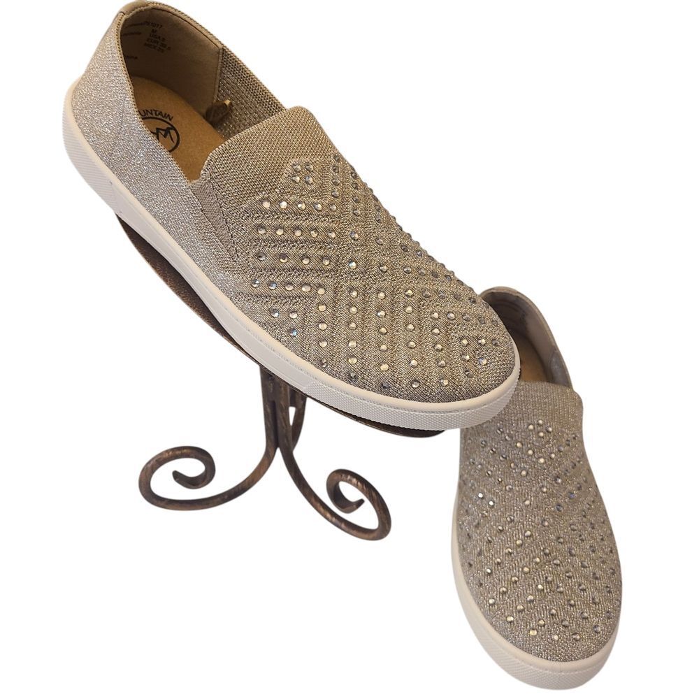 White Mountain Sneakers Bling Slipons‎ Taupe With Rhinestones New Sz 7.5 - 8